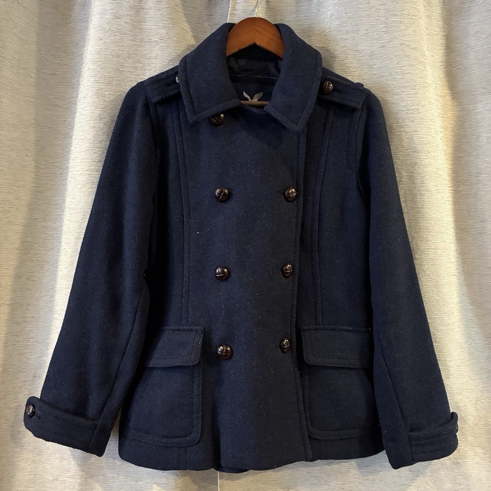Vintage American Eagle Jacket Women's L Wool Blend Double Breasted Peacoat Y2K